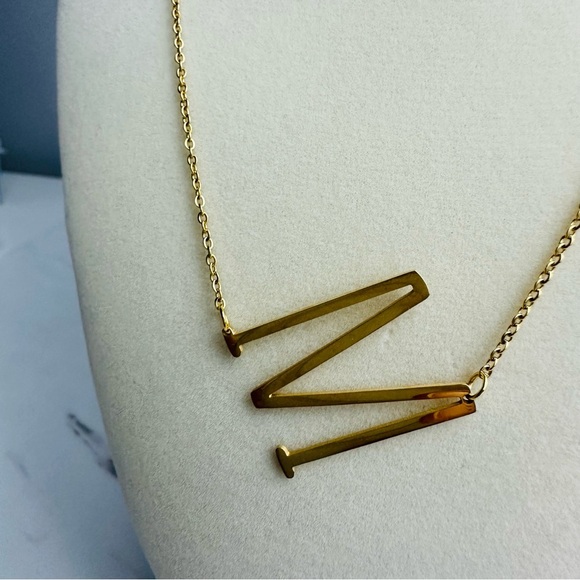 Gold Plated Stainless Steel No Tarnish M Initial Necklace - Picture 3 of 9